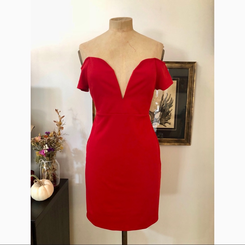 Red Deep V Bodycon Dress